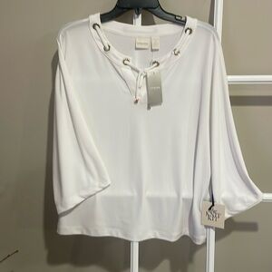 NWT Chico’s Antique White Knit Kit w/ Gold Grommets & 3/4 Sleeve Top. Chico S 2.
